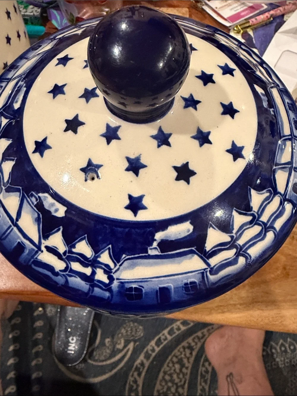 Polish Pottery Manufaktura 2 liter winter village with stars canister ceramic